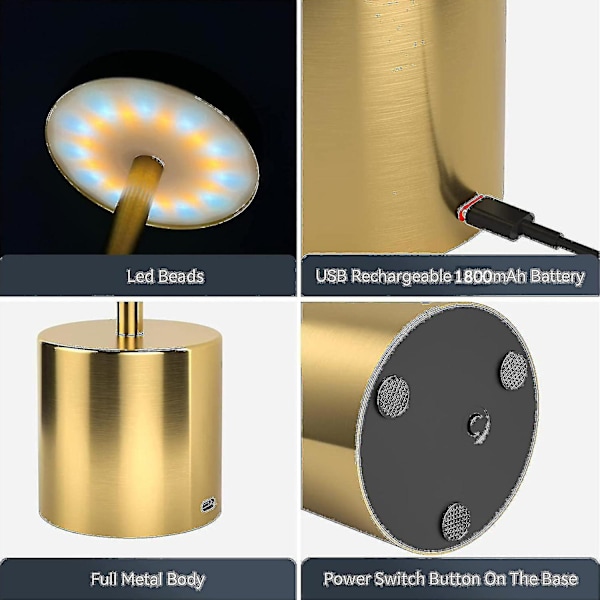 Laderbar bordlampe, trådløs bordlampe, nattlampe, aluminium, LED-bordlampe, egnet for