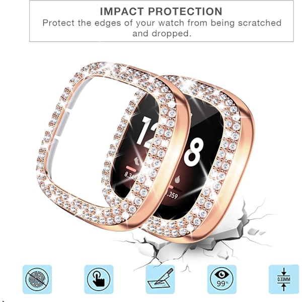 [2Pack] Yhteensopiva Fitbit Versa 3 Fitbit Sense Bling Protect(MUSTA/RUUSUKULTA)