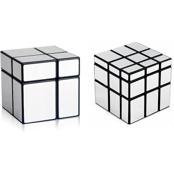 Magic Cube 2x2x2 3x3x3 Puzzle Cube Mirror Block Pack Irregulær Speedcube Ujevn 3D Puzzle Cube Leker Sølv (2-Pakning)