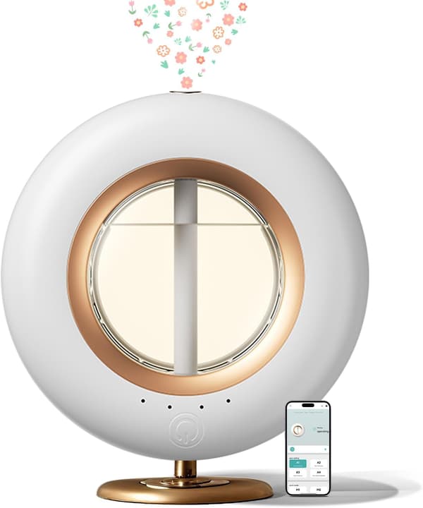Eterisk oljediffuser 120 ml for stort rom, Bluetooth Smart Control 4 tåkemoduser Ultralyd aromaterapi diffuser med nattlys for