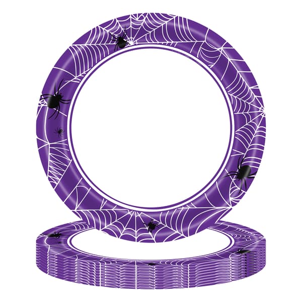 Edderkoppespind Festservice Sæt - Engangs Papirkopper, Tallerkener & Servietter til Halloween Fest 24 purple spider web paper cups