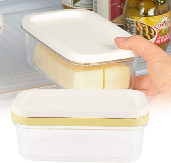 1 x smörask i plast, smörhållare och skärare med lock, smör