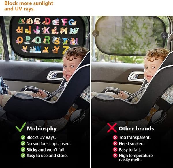 Solskjerm for bil med UV-beskyttelse, selvklebende bilvindu