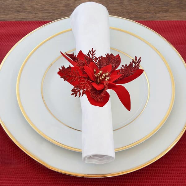 rød juleblomst servietring stof blomst servietspænde stofring servietring 15 cm, spænde diameter 4 cm