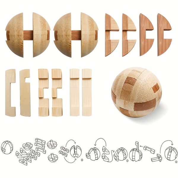 4 kpl bambuisia aivojumppapulmia - 3D-puulogiikkasetti 4pcs/set