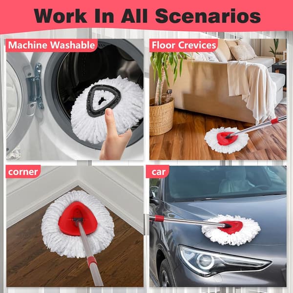 Moppehoved Erstatning 2-pak og 1 Skrubbebørste Combo til Ocedar Easywring 1 Tank System Mikrofiber Spin Mop Erstatningshoved Maskine