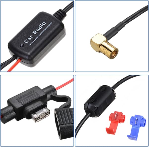 Kompatibel FM AM DAB DAB Splitter Bilradio Antenneforstærker 12V-24V Bilantenne Signalforstærker SMB til DIN Adapter Splitter til Lastbil Bil