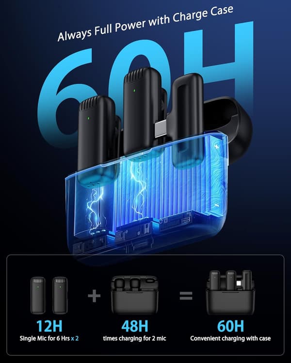 2-pak mini trådløs Lavalier-mikrofon USB C til iPhone 16 15-serien Android-telefoner med opladningsetui 48 timers Plug Play til videooptagelse