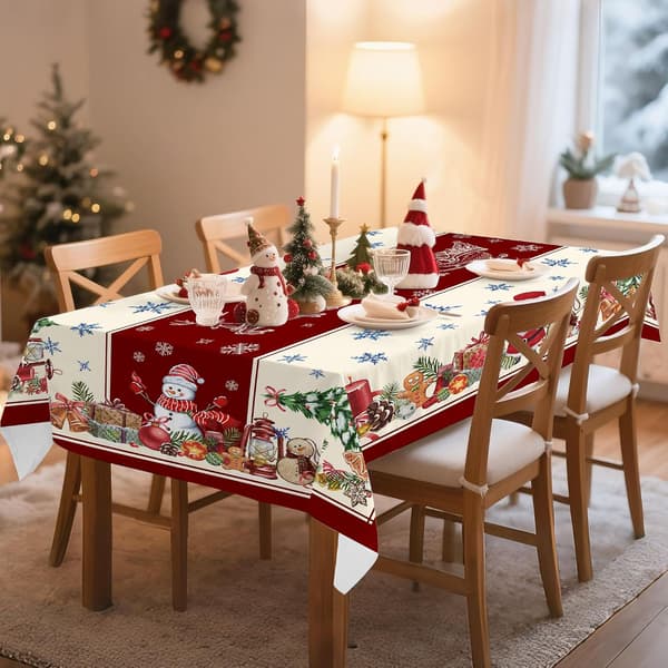 wxsp Christmas Tablecloth Rectangular 152 x 213 cm, Christmas Tablecloth, Snowman Tablecloth Winter Christmas Santa Claus Tablecloths for Kitchen Dining Table Decor