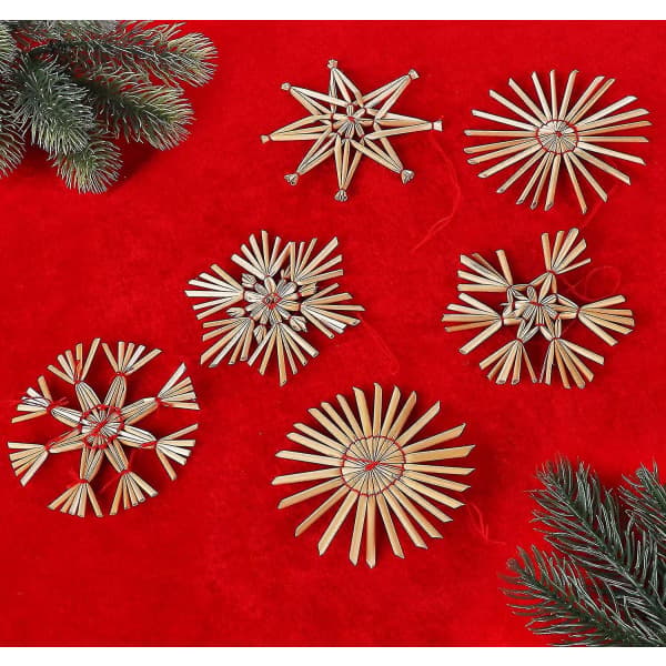 Halmstjerne juletre, 24 festlige halmstjerner sett - Naturlig halmanheng for juletrepynt