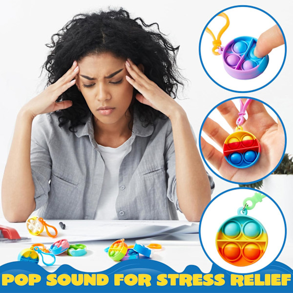 12-pack Rund Fidget Pop it leksaksset Nyckelring Pop Fidget Leksaker Bulk Party Favörer för Barn Godis Födelsedag Sensoriska Leksaker Gåvor