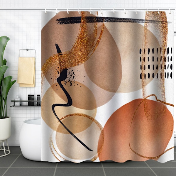 (Orange) Simpelt Abstrakt Bladmønster Bruseforhæng - 180*180cm, white