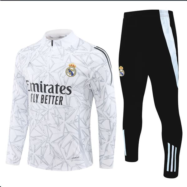 2425 Ny Real Madrid Fotboll Långärmad Halv Dragkedja Vuxen & Barn Träningströja Vit-grå Vit-grå White-gray S