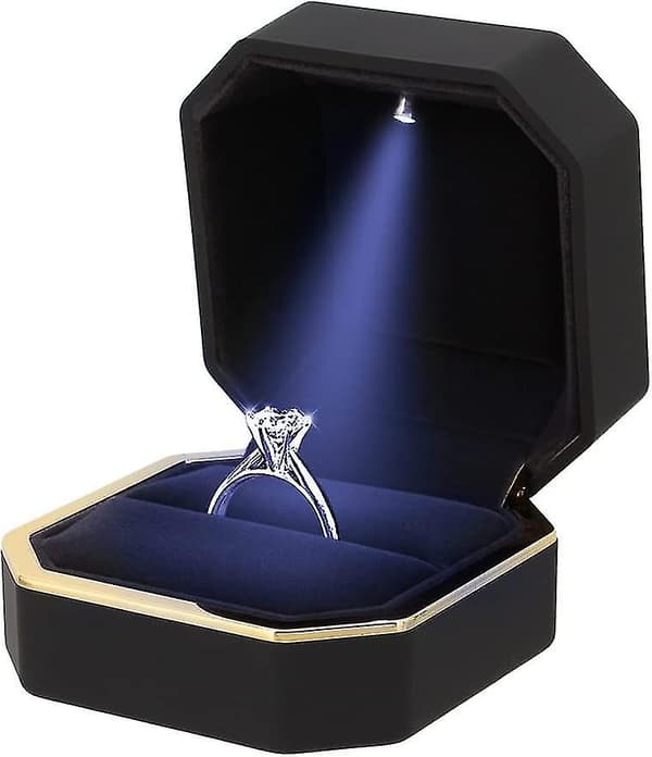 Engagement Ring LED Light Ring Box Jewelry Case Black Square Black square