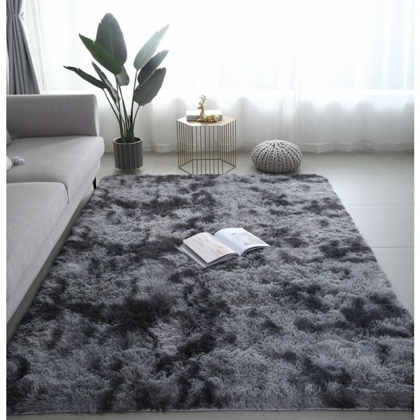 Mjuk och fluffig matta för vardagsrummet 160 x 230 cm, mörkgrå plysch, mjuk polypropenfiber, halkfri matta