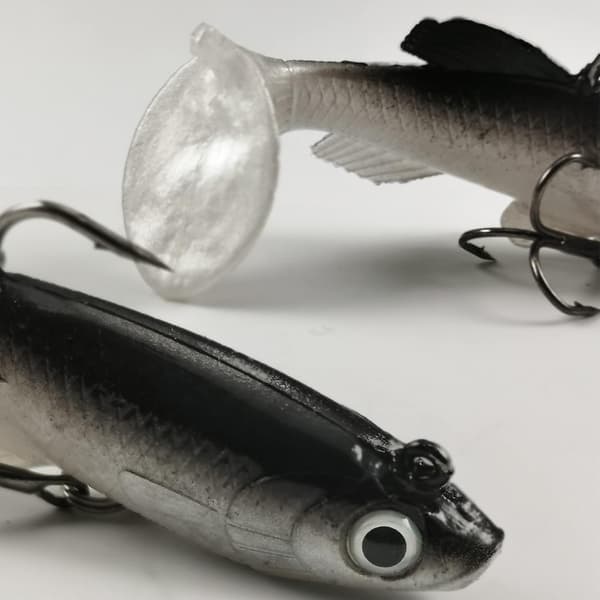 20 stk myke fiskesluker, shad minnow swimbaits, ferdigriggede jighoder, paddle tail swimbaits for abbor, ørret, gjedde, crappie