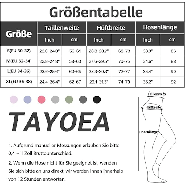 TAYOEA Sport Leggings til Kvinder - Kompression, Slim Fit & Uigennemsigtige - Perfekte til Yoga, Træning & Fitness L