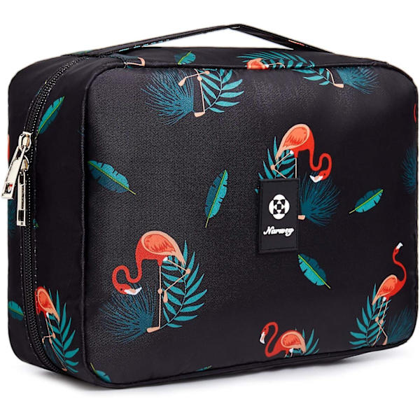 Riippuva hygieniatuotteiden pyykkipussi meikkikosmetiikan järjestäjä naisille vedenpitävä (musta flamingo)