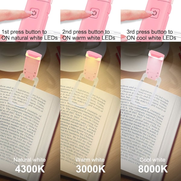 Bok Leselys USB Oppladbart Leselys 3 Lysstyrkenivåer