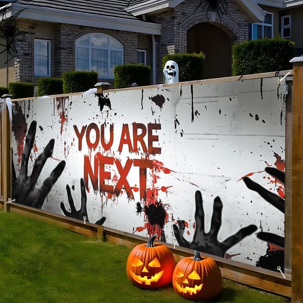 6x13FT Halloween Garageport Banner – Haunted Path with Lanterns Moon & Bats BNM124