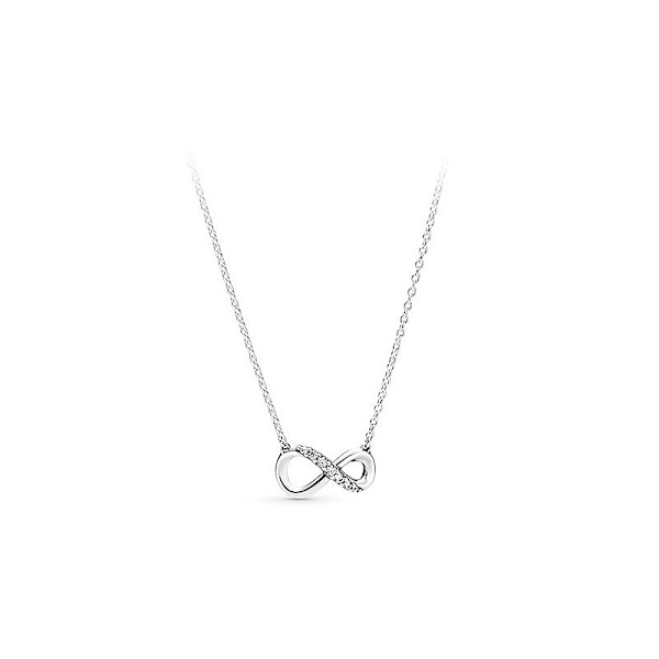 Funklende Infinity Collier Halskæde - Fantastisk Gave til Hende - Bedøvende Damesmykker - Sterlingsølv & Cubic Zirconia - 19,7\"