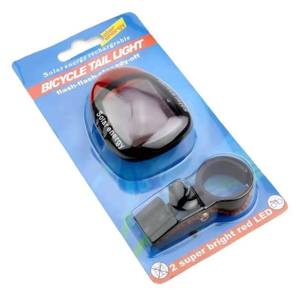 Polkupyörän aurinkokennotakavalo 2LED, ei tarvitse ladata, yöajovaroitusvalo, maastopyöräilyvarusteet, polkupyörän lisävarusteet Black/Card Packaging