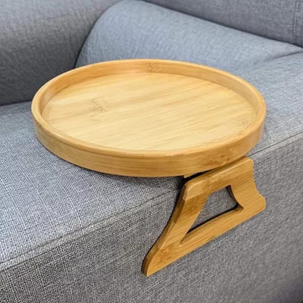 Soffarmstödbricka Bambu Soffbord Klämma Brett Soffsidobord Vikbart och Bekvämt Multifunktionell Förvaring för Mat Dryck Snacks