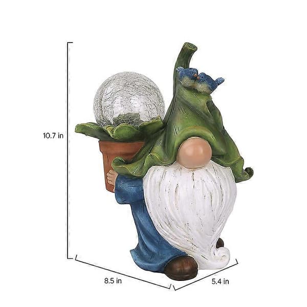 Trädgårdstomte Staty Harts Tomte Figurin Välkomstskylt med Solar LED-lampor för Utomhusgård Gräsmatta