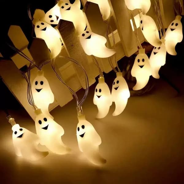 Halloween LED-lyslenker, gresskar, spøkelse, flaggermus, batteri USB solenergi, IP65 vanntett ghost 10m battery (80 LEDs (plus flash)