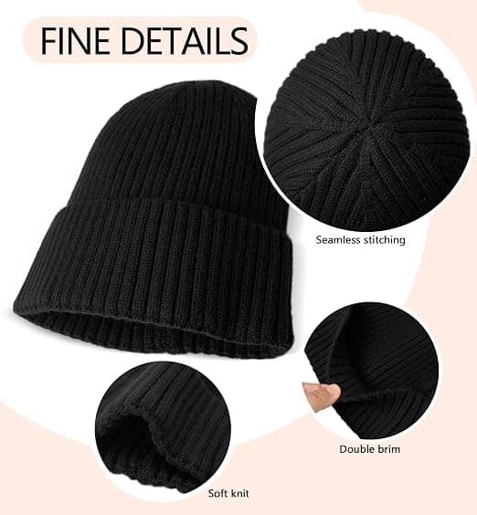 Strikket hue til mænd kvinder børn vinter varm klassisk daglig skull cap sort