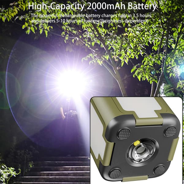 Bærbar campinglanterne med solcelle-USB-lading, 6 lysmoduser, IPX4 vanntett, sammenleggbar LED-teltlampe, hengende lampe, 2000mAh batteri