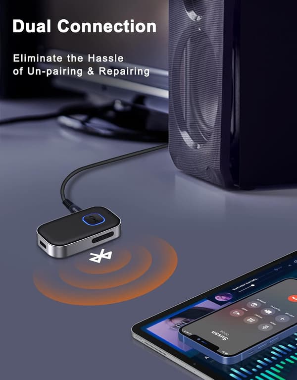 Bluetooth-mottaker for bil, støydempende Bluetooth-biladapter, trådløs lydmottaker for hjemme-stereo/trådbundet hodetelefoner, håndfri samtale