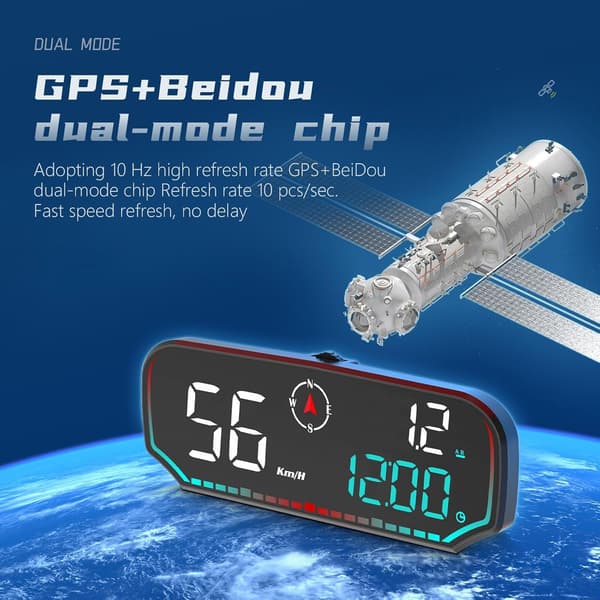 Bil Head Up Display GPS Digitalt speedometer med Overhastighet Tretthetsalarm MPH Speedometer Kompass Høyde for Enhver Bil