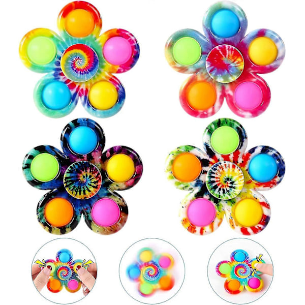 Fidget Spinner Pop Leksaker Set om 4, Fidget Pop Leksaker Party Present, Sensoriska Bubble Pop Leksaker Kit för Barn, Enkla Fidget Spinners Pop Stress