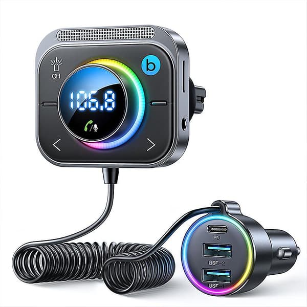 SSRGV Joyroom FM Bluetooth 5.3 FM/AUX Bluetooth Billadapter Billaderoplader Basforstærkning 3 Porte PD&QC 3.0 FM Bluetooth Billadapter