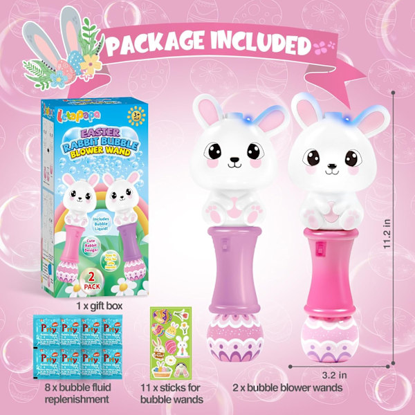 2-pack Påskbubbelstavar för barn, 28,5 cm automatisk bubbelblåsare med ljus, bubbelleksak för påskfest, påskkorgsfyllning
