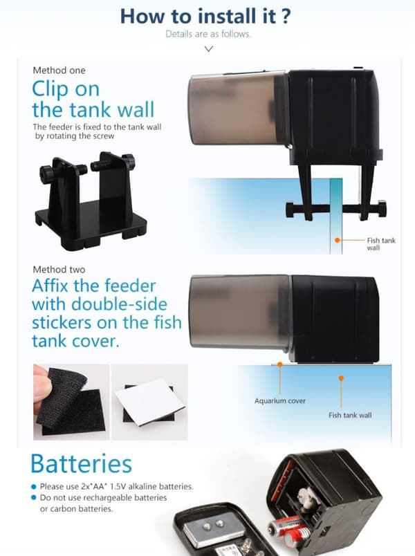 Akvariefôrautomat med timer 0,175L kapasitet for pelletsflakfôr plast