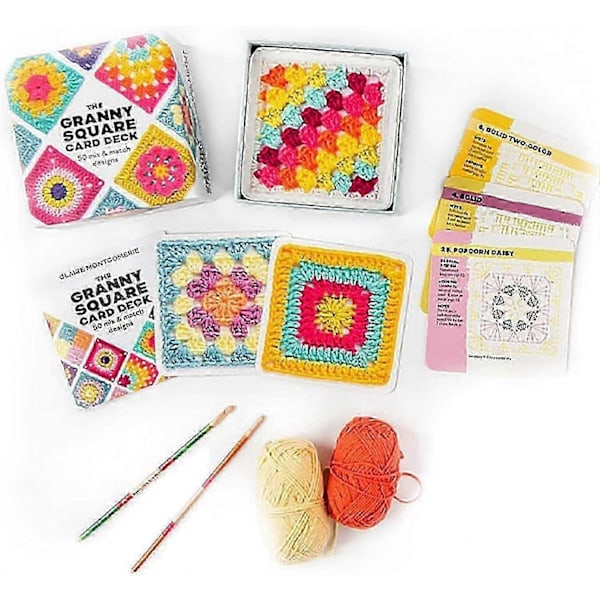 Granny Square-kortlek, 50 Mix & Match mönsterkort, Stickset för vuxna, Granny Square-kortlek Virkning