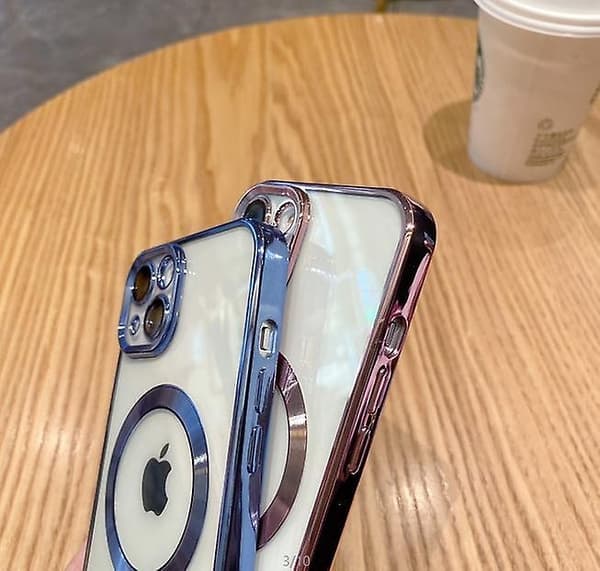 Transparent magnetisk telefoncover til iPhone 14 13 12 11 Mini Pro Max Plus med MagSafe-Perfekt Blu Blue iPhone 12 Pro Max