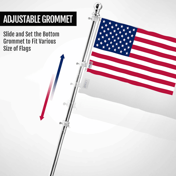 FT Flagstang Rustfrit Stål Vægmonteret Flagstang med Sammenfiltringsfri Roterende Ringe - Justerbar Længde, Kraftig & Rustfrit Stål Flag