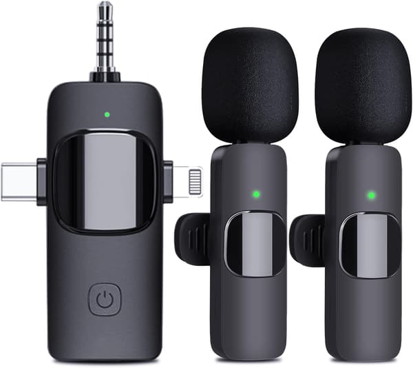 Trådløs mikrofon for iPhone Android-kamera iPad, 3-i-1 dobbel profesjonell Lavalier Mini Mic med USB-C Plug Play for Video YouTube TikTok