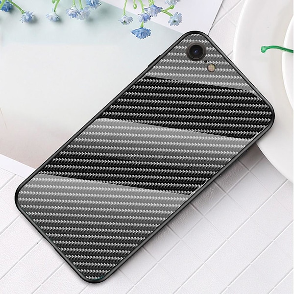 Kolfiber Skin Härdat Glas + PC + TPU Mobilskal för iPhone 8/7/SE (2020)/SE (2022) Fiber