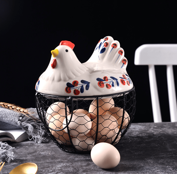 Kyllingdesign keramisk eggoppbevaringskurv jernkurv for 20-25 egg, eggholder, organizer, eggkurvholder