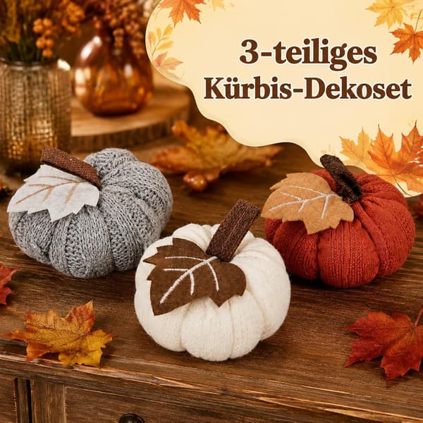 3-delt strikket græskarsæt, efterår Halloween kunstige ornamenter