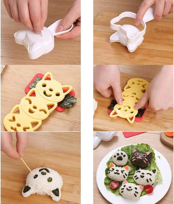 5-delt Sushi Risballformsett - DIY Onigiri-maker for Bento og Katteformede Risballer