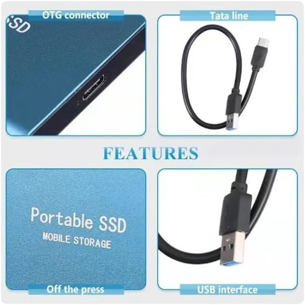 2 TB USB/Type-C -liitäntäinen suurikapasiteettinen kannettava mini-kiintolevy Ext