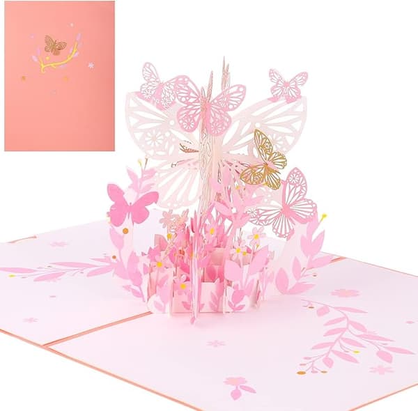 3D Pop Up Grattiskort Fjäril Blomma Julkort Bukett