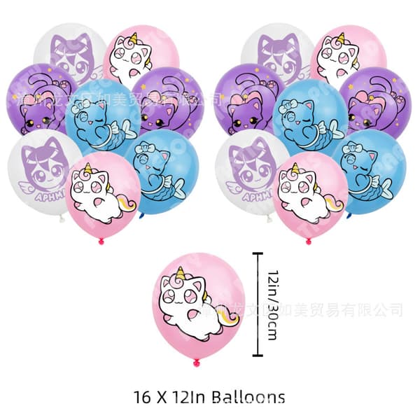 Aphmau-temafestdekorasjonssett, vimpelbanner, kaketopper og ballonger for barnefeiring 16 balloons