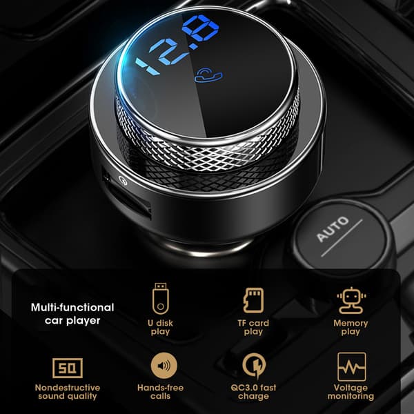 Bil MP3 Bluetooth Musikafspiller Bærbar Auto FM Transmitter QC3.0 Bil Hurtigoplader