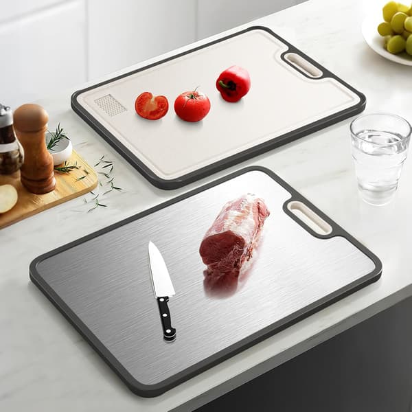 Dubbelsidig GR1 Skärbräda Titan och Vetehalm 38 x 25 cm Skärbräda för Kök Giftfri Skärbräda för Kött och